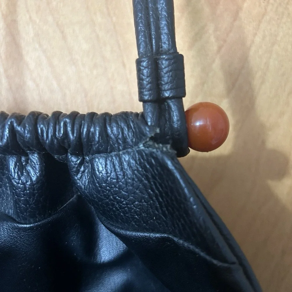 Vintage Black‎ Handbag Mod Classy Retro Gold accents Four Pockets